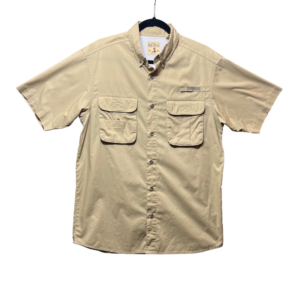 Red Head Mens Medium M Fishing Shirt Short Sleeve Button Up Khaki Outdoors